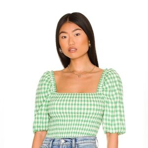 Steve Madden Puff Sleeve Gingham Top